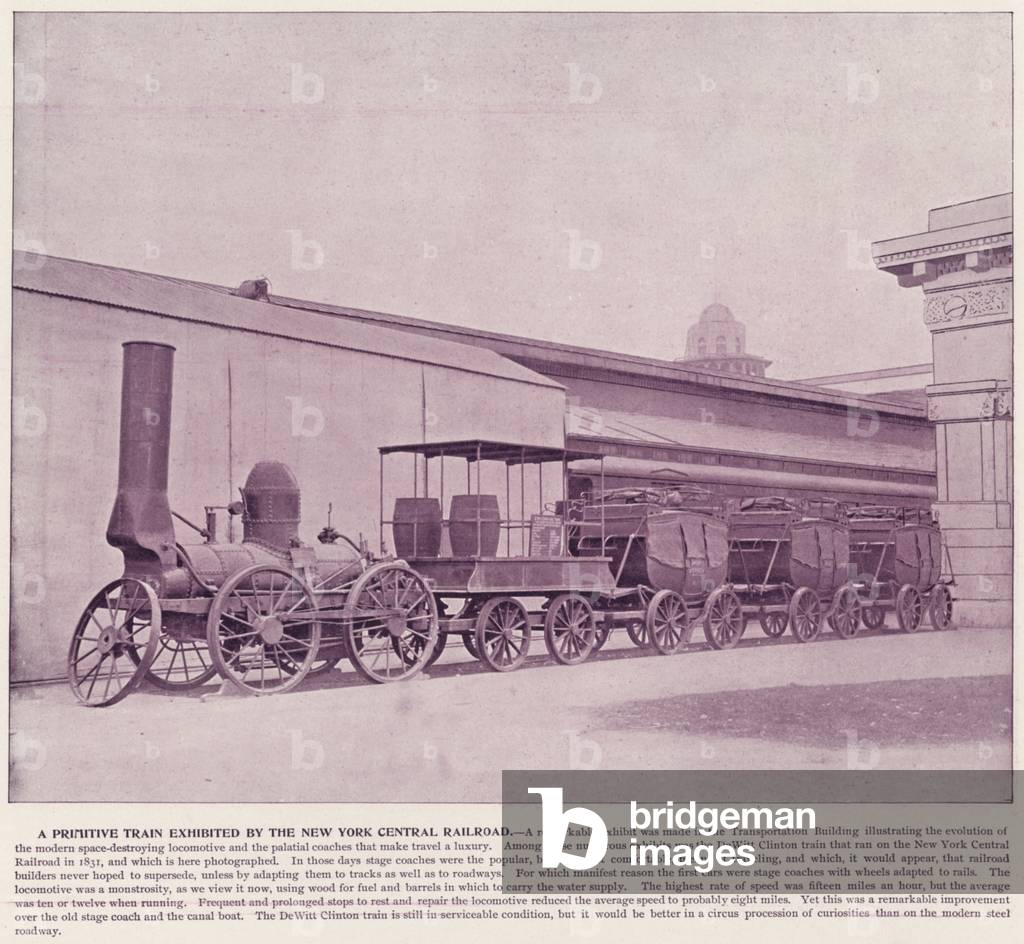 Chicago World's Fair, 1893: A Primitive Train exhibited by the New York Central Railroad (b/w photo)