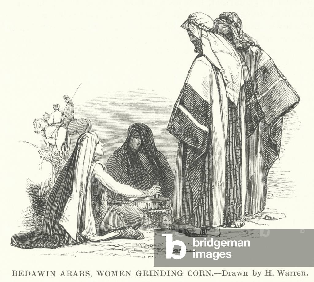 Bedawin Arabs, Women grinding Corn (engraving)