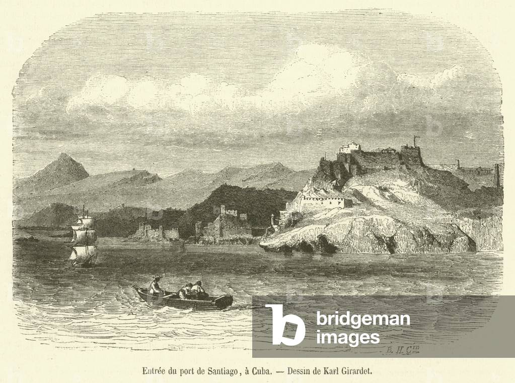 Entree du port de Santiago, a Cuba (engraving)