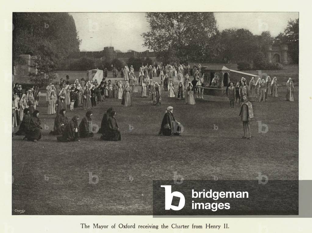 Oxford Historical Pageant, 1907: The Mayor of Oxford receiving the Charter from Henry II (b/w photo)