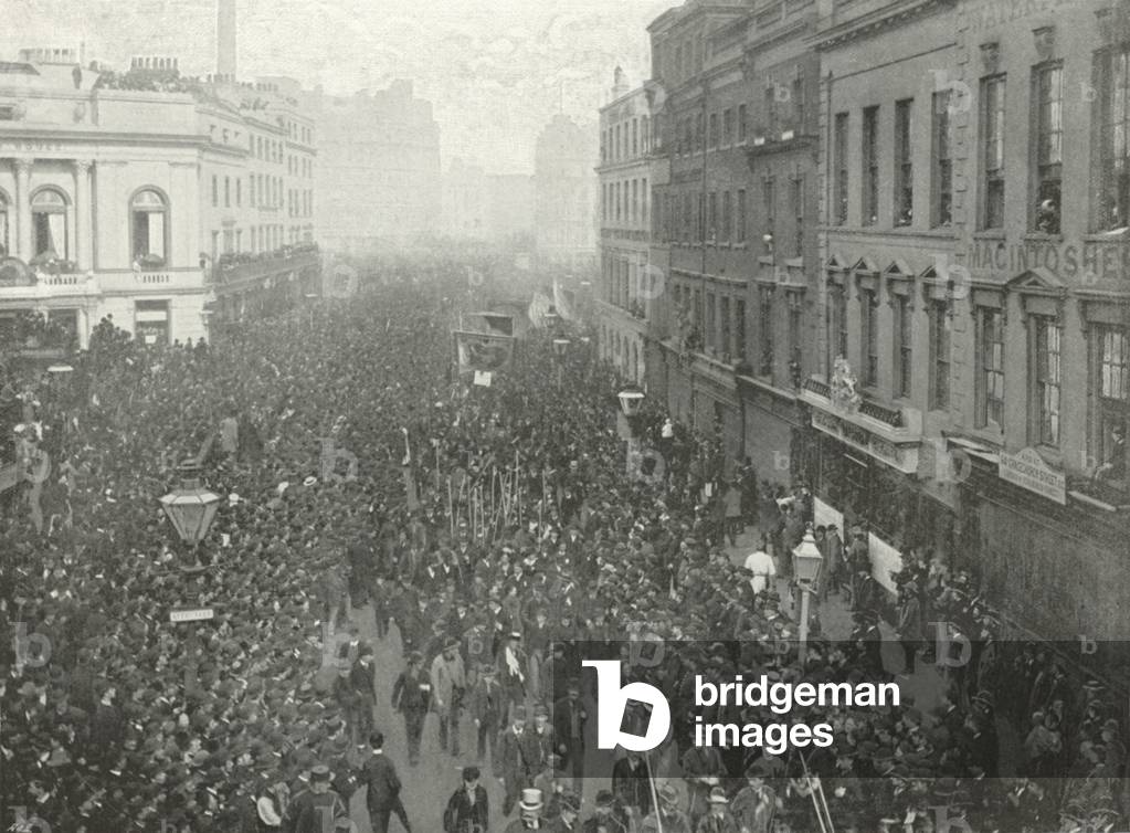 A Political Demonstration: On the Way to Hyde Park (b/w photo)