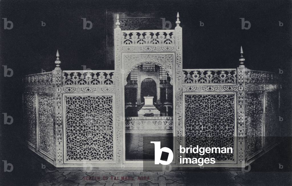 Screen in the Taj Mahal, Agra, India (b/w photo)