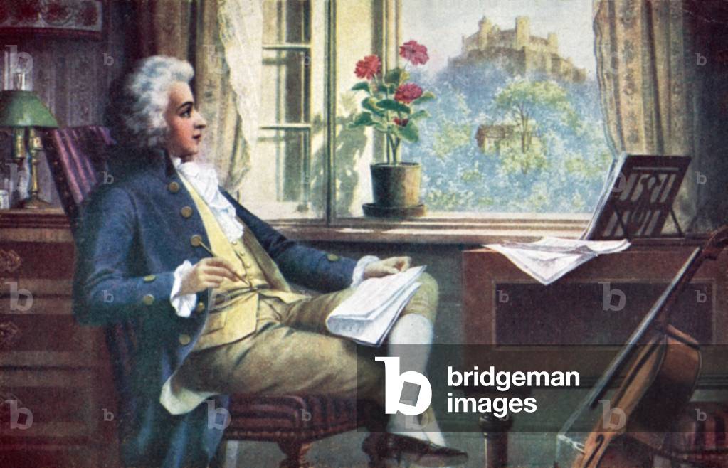 Wolfgang Amadeus Mozart, (1756  1791), by Carl Schweninger the Younger (colour litho)