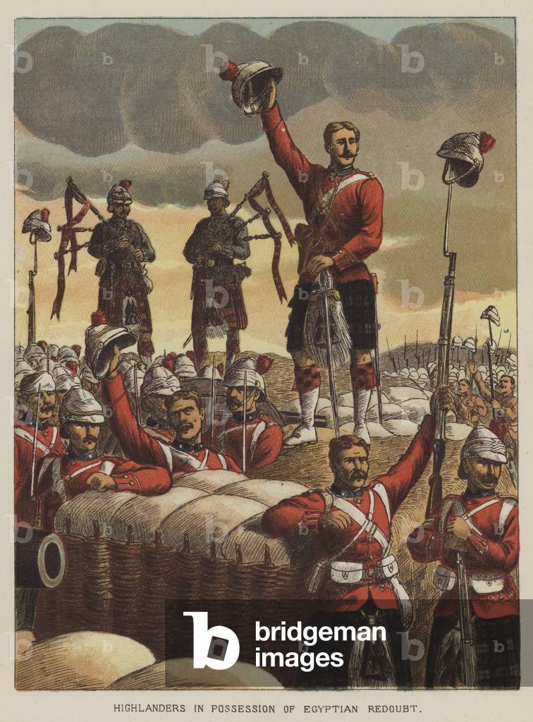 Highlanders in possession of Egyptian redoubt (colour litho)
