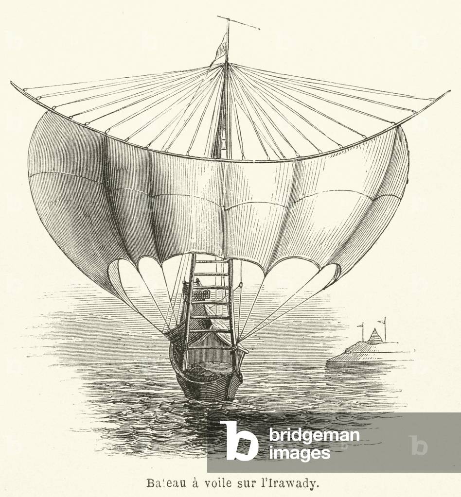 Bateau a voile sur l'Irawady (engraving)