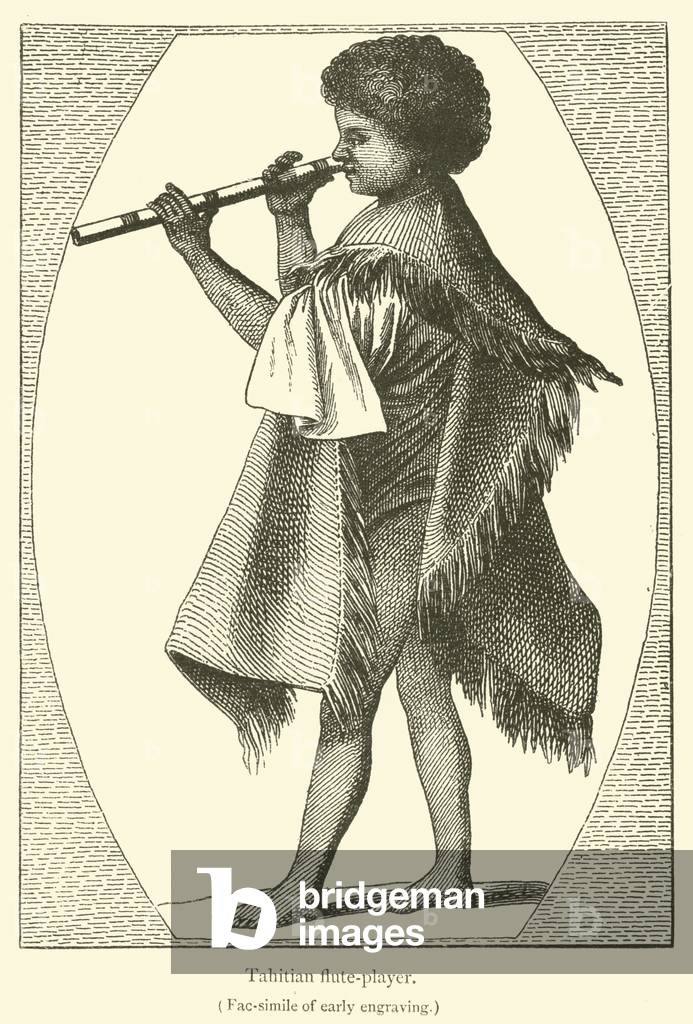 Tahitian flute-player (engraving)