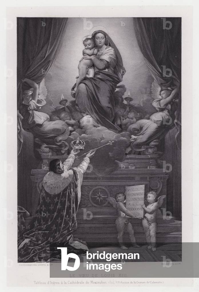 Le Voeu De Louis XIII, Tableau d'Ingres a la Cathedrale de Montauban, 1824, Reduction de la Cravure de Calamatta (engraving)