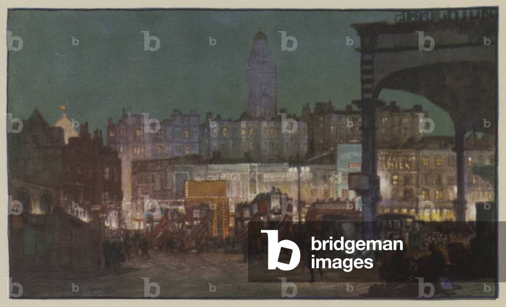 The uncertain glory of Victoria Station (colour litho)