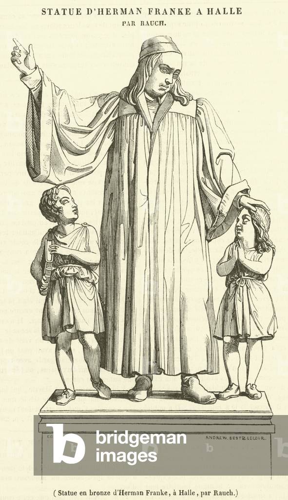Statue en bronze d'Herman Franke, a Halle (engraving)