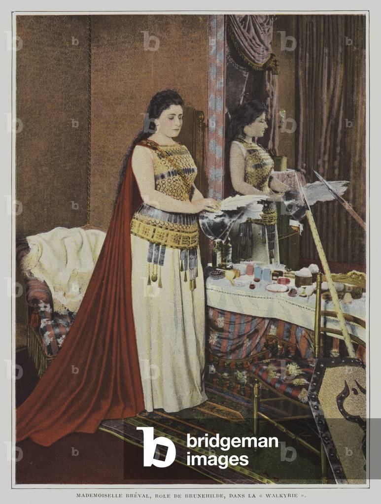 French soprano Lucienne Breval in the role of Brunnhilde in Richard Wagner's opera Die Walkure (The Valkyrie) (colour photo)