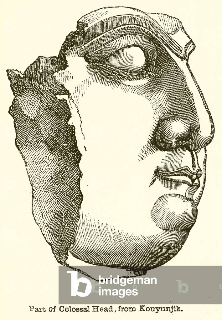 Part of Colossal Head, from Kouyunjik (engraving)