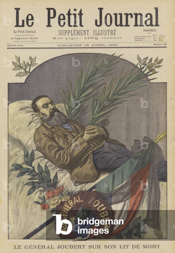 Boer General Piet Joubert on his deathbed, Pretoria, South Africa (colour litho)