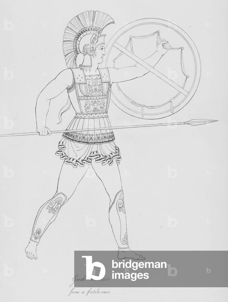 Greek warrior, from a fictile vase (engraving)