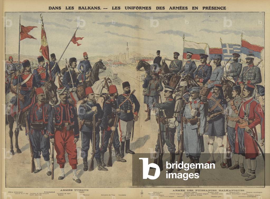 Uniforms of the armies fighting in the First Balkan War (colour litho)