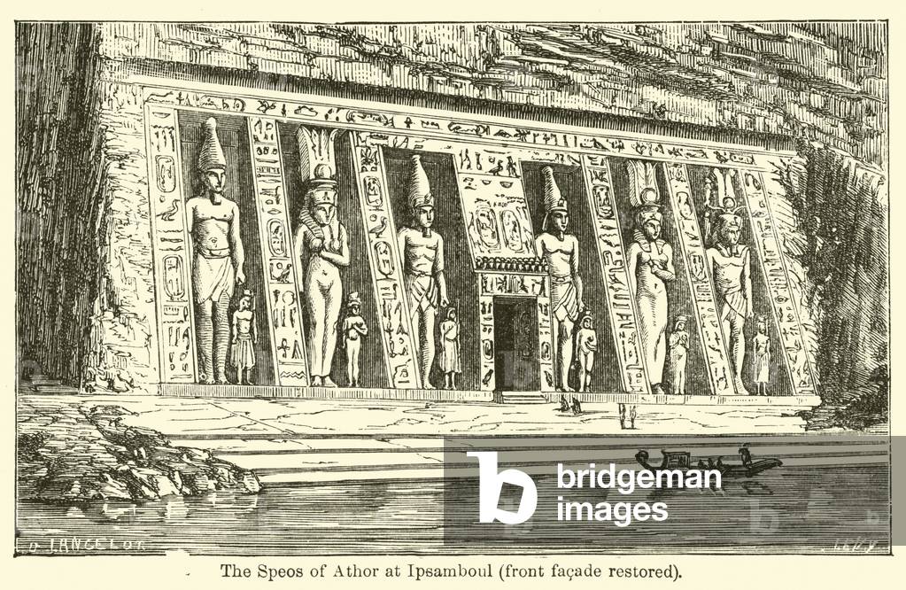 The Speos of Athor at Ipsamboul, front facade restored (engraving)