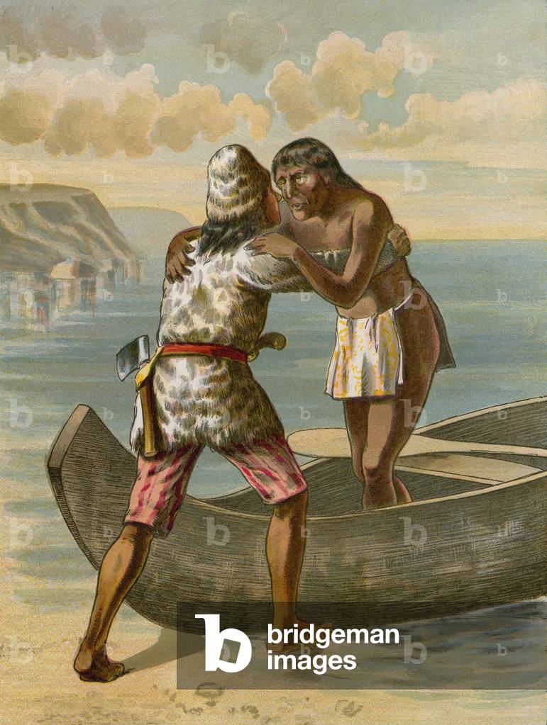 Friday discovers his father (chromolitho)