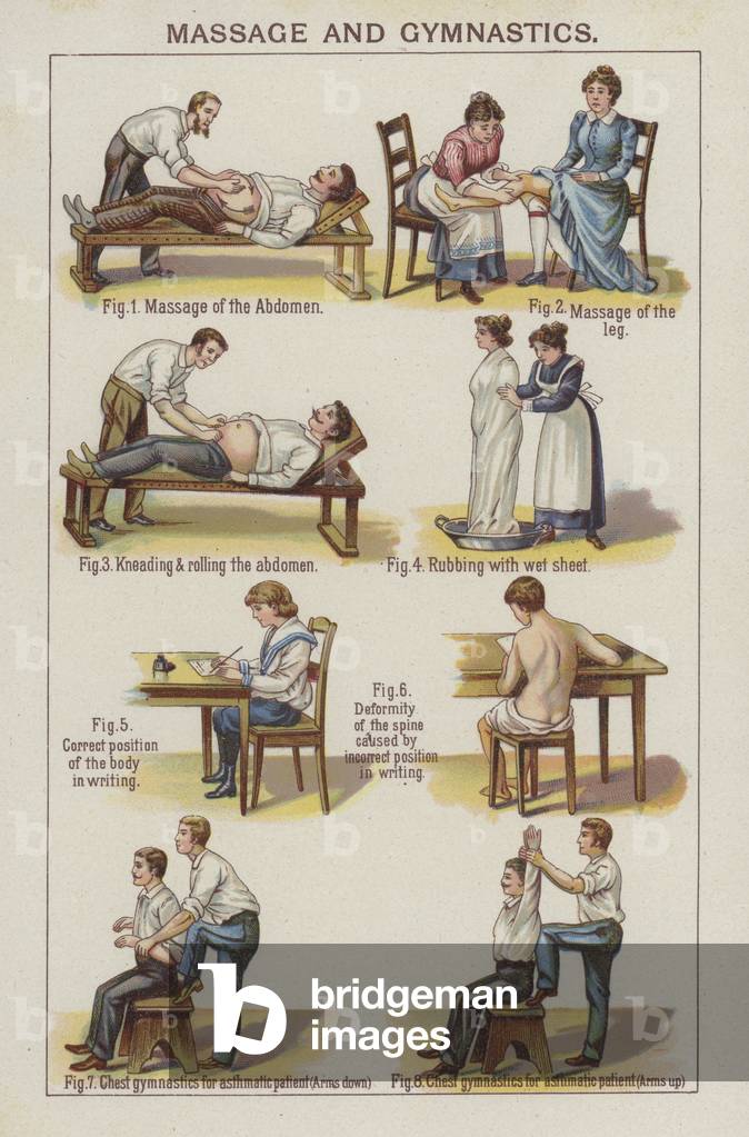 Massage and Gymnastics (colour litho)
