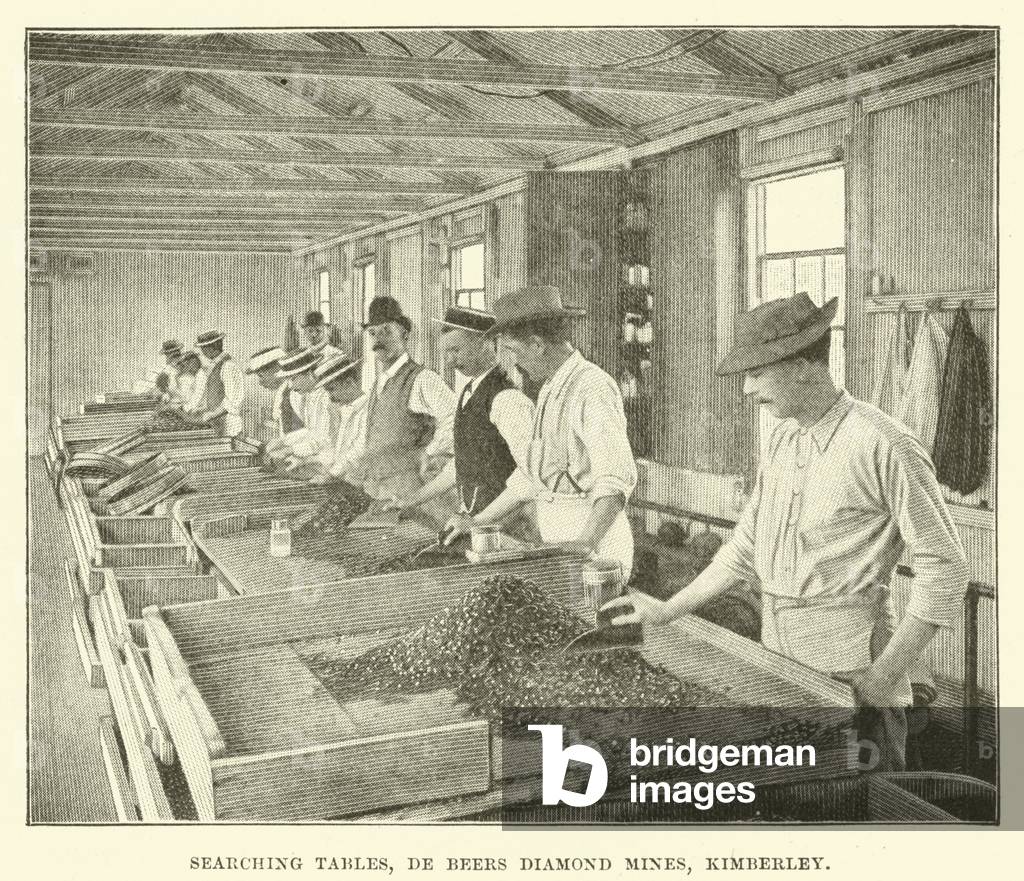 Searching tables, De Beers Diamond Mines, Kimberley (engraving)