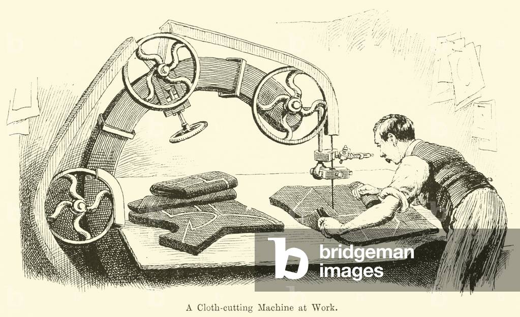 A Cloth-Cutting Machine at Work (engraving)