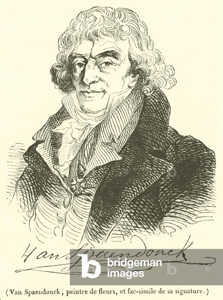 Van Spaendonck, peintre de fleurs, et fac-simile de sa signature (engraving)