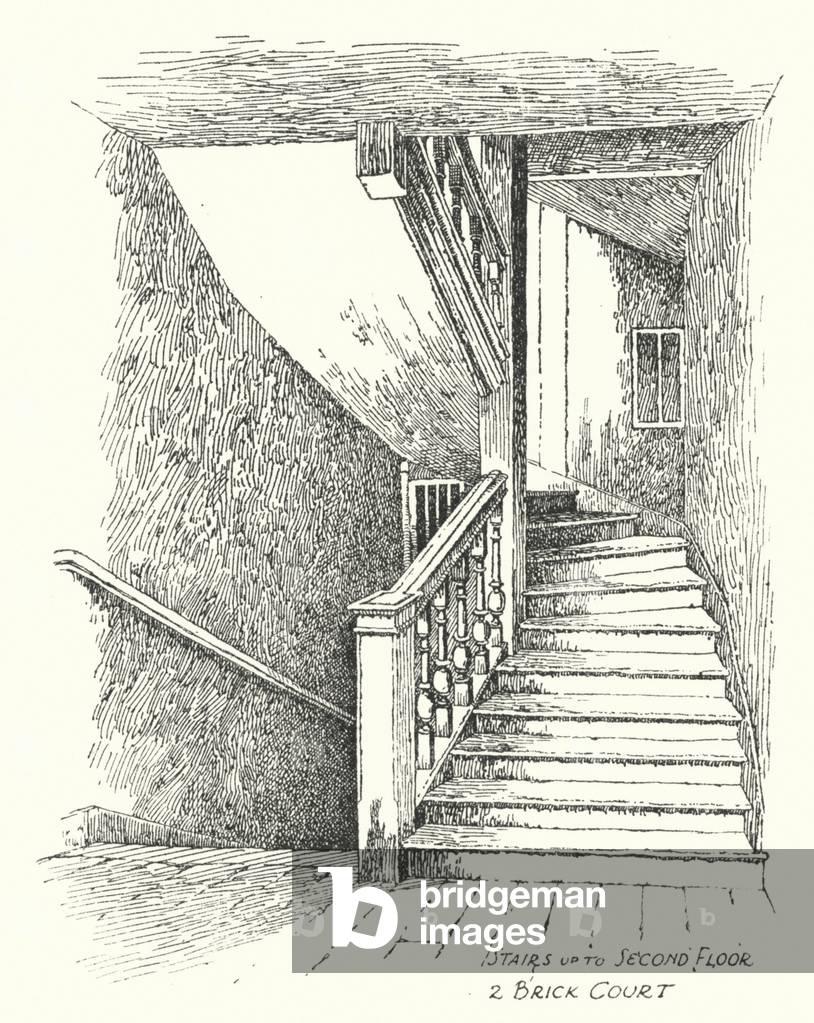 Stairs upto Second Floor, 2 Brick Court (litho)