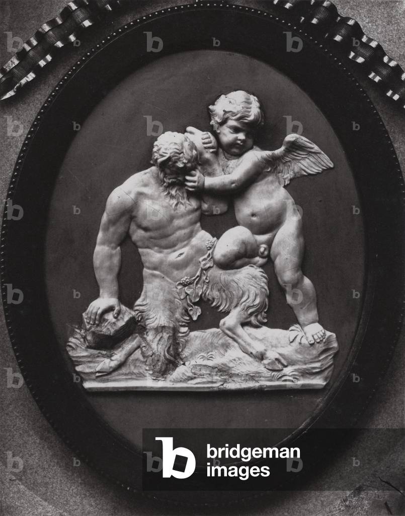 A Faun and Cupid, Wedgwood oval jasperware bas-relief (autotype)