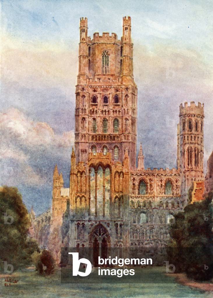 Ely, from the West Front (colour litho)
