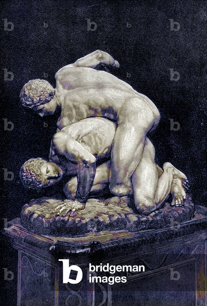 The wrestlers, illustration from 'History of Greece' by Victor Duruy, published 1890 (digitally enhanced image)