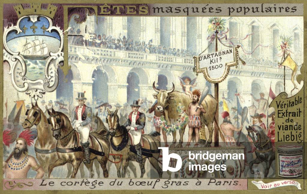 Procession of the fatted bull on Shrove Tuesday, Paris (chromolitho)