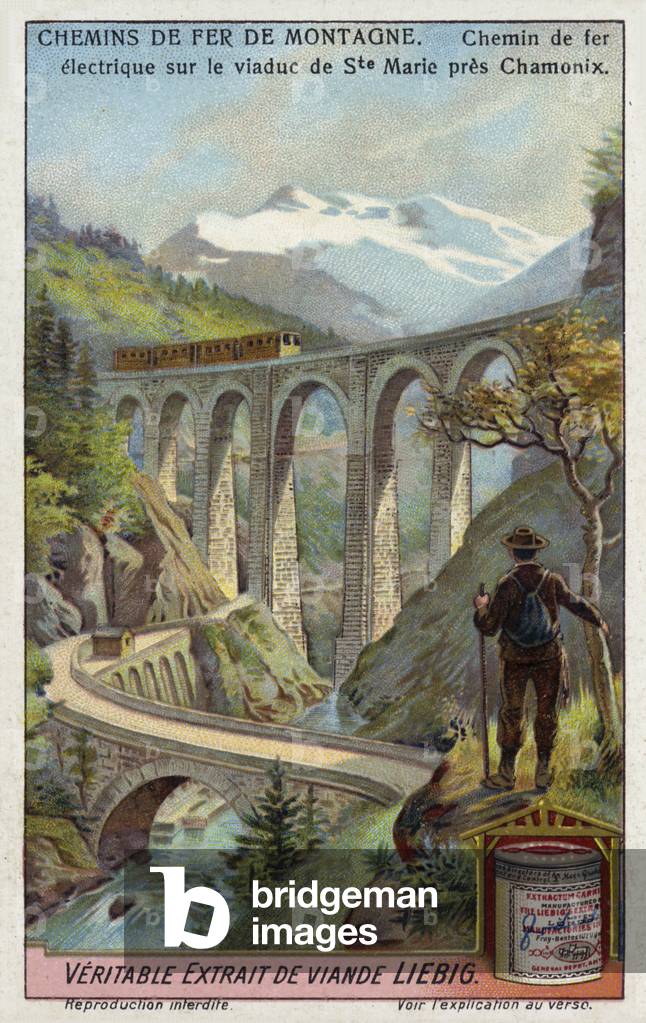 Electric railway on the Viaduc Ste Marie, near Chamonix, France (chromolitho)