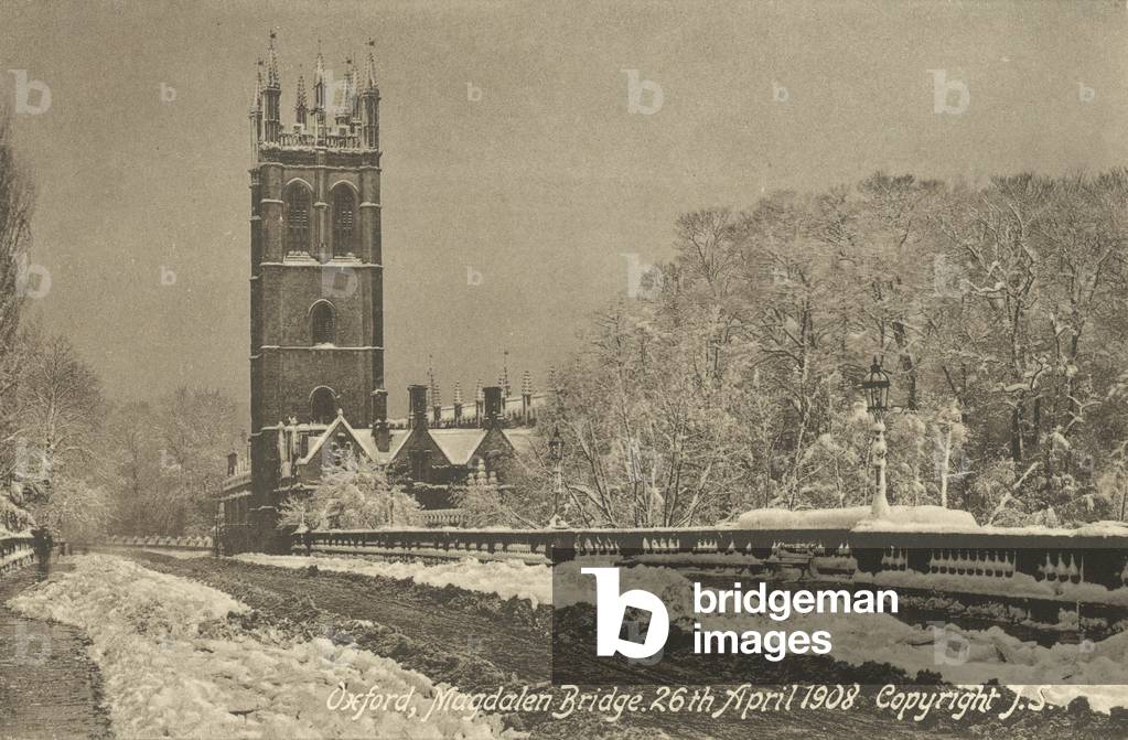 Magdalen Bridge, Oxford, 26 April 1908 (b/w photo)