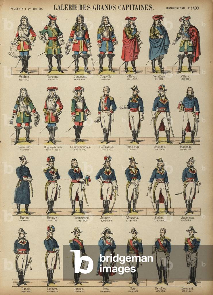 Great French military commanders (coloured engraving)