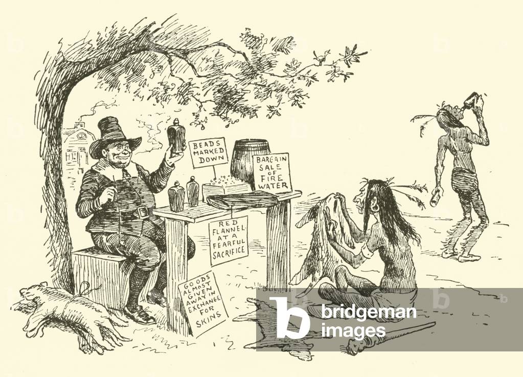 The Puritans barter with the Indians (engraving)
