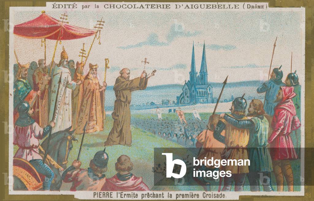 Peter the Hermit preaching at the first Crusade (chromolitho)
