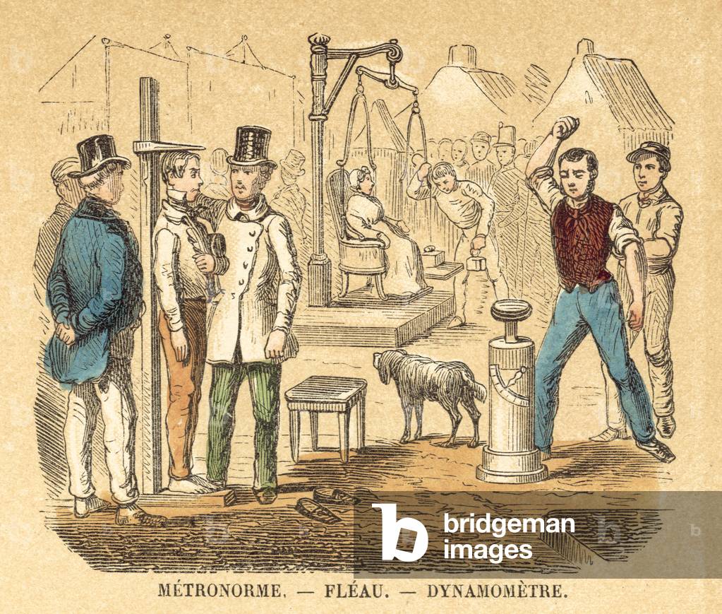 Weights and measures (coloured engraving)