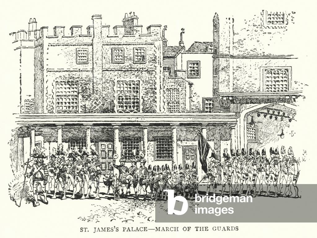 St James's Palace, March of the Guards (engraving)