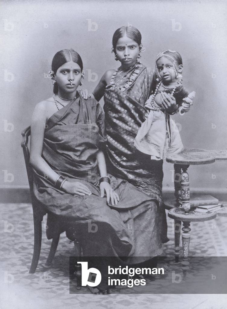 Tamil Ladies with Ear and Toe Ornaments (b/w photo)