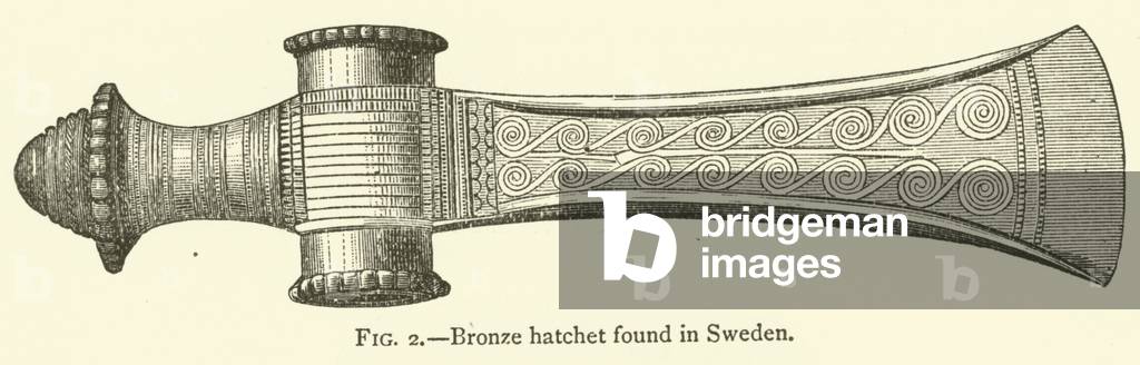 Bronze hatchet found in Sweden (engraving)