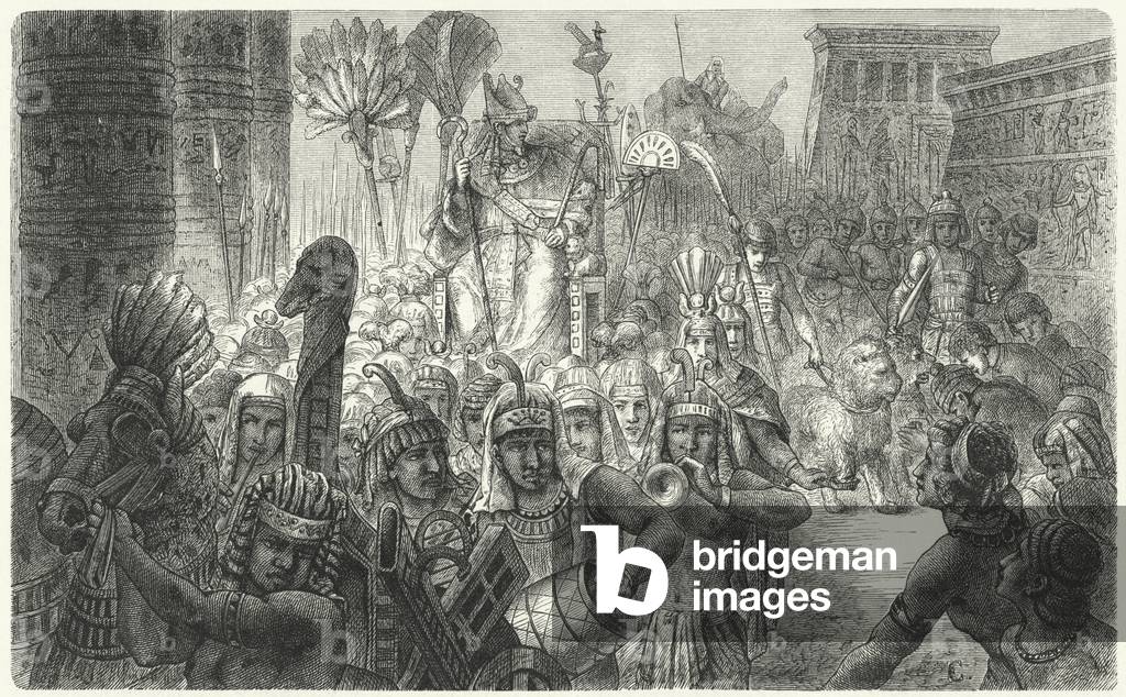 Triumphal procession of an Ancient Egyptian pharaoh (engraving)