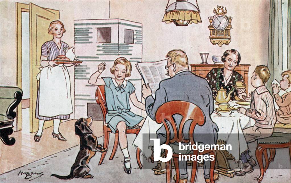 Beim Fruhstuck (at breakfast) (colour litho)