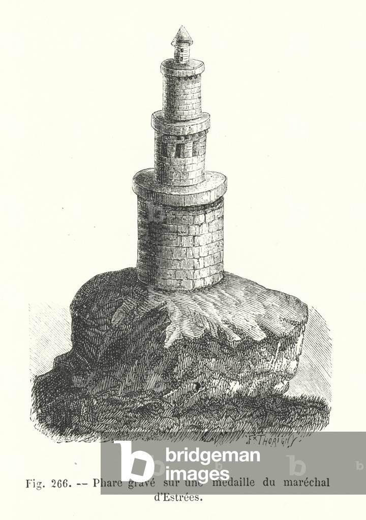 Phare grave sur une medaille du marechal d'Estrees (engraving)