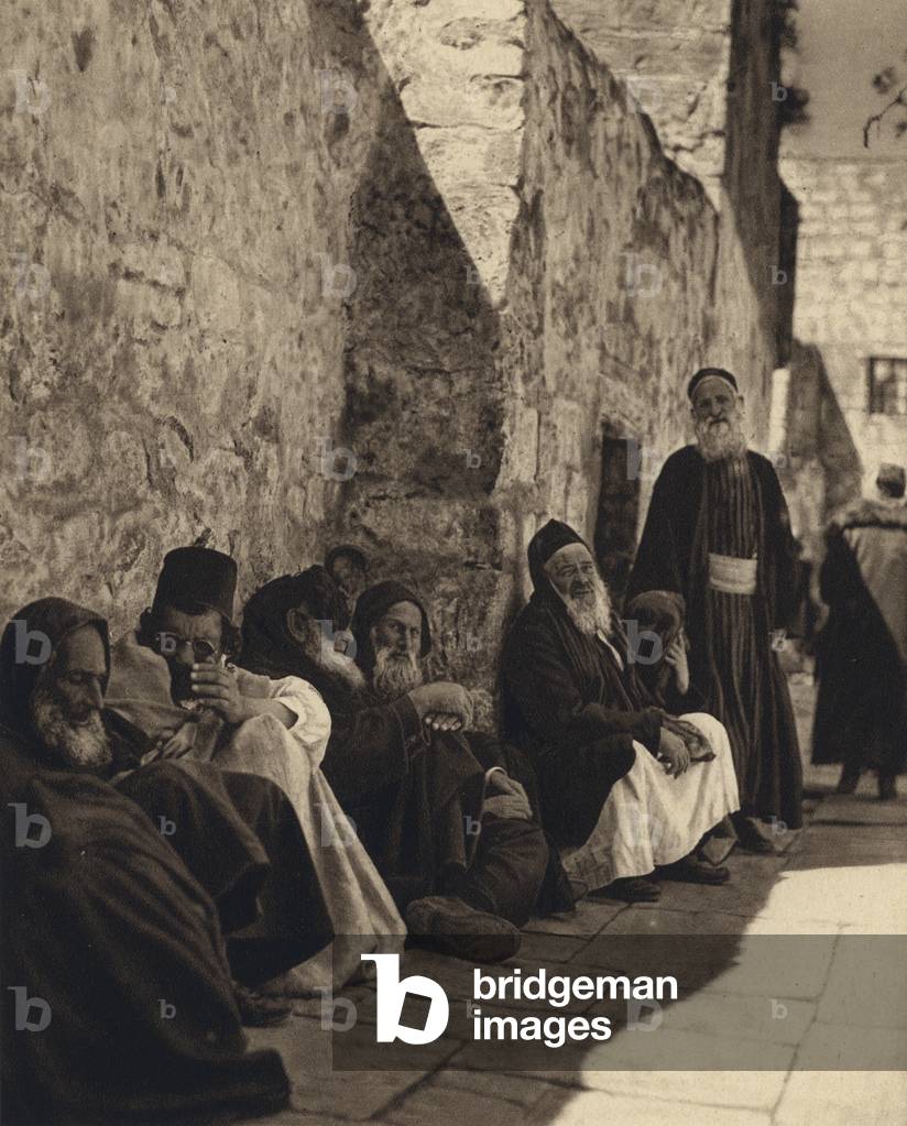 Jerusalem, Jews at the Wailing Place of the Jews (b/w photo)