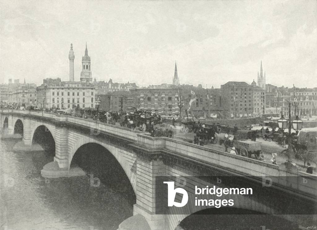 London Bridge, looking North-East (b/w photo)