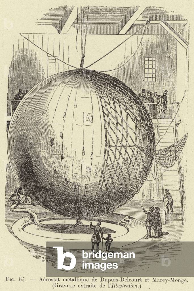 Aerostat metallique de Dupuis-Delcourt et Marey-Monge, (Gravure extraite de l'Illustration) (engraving)