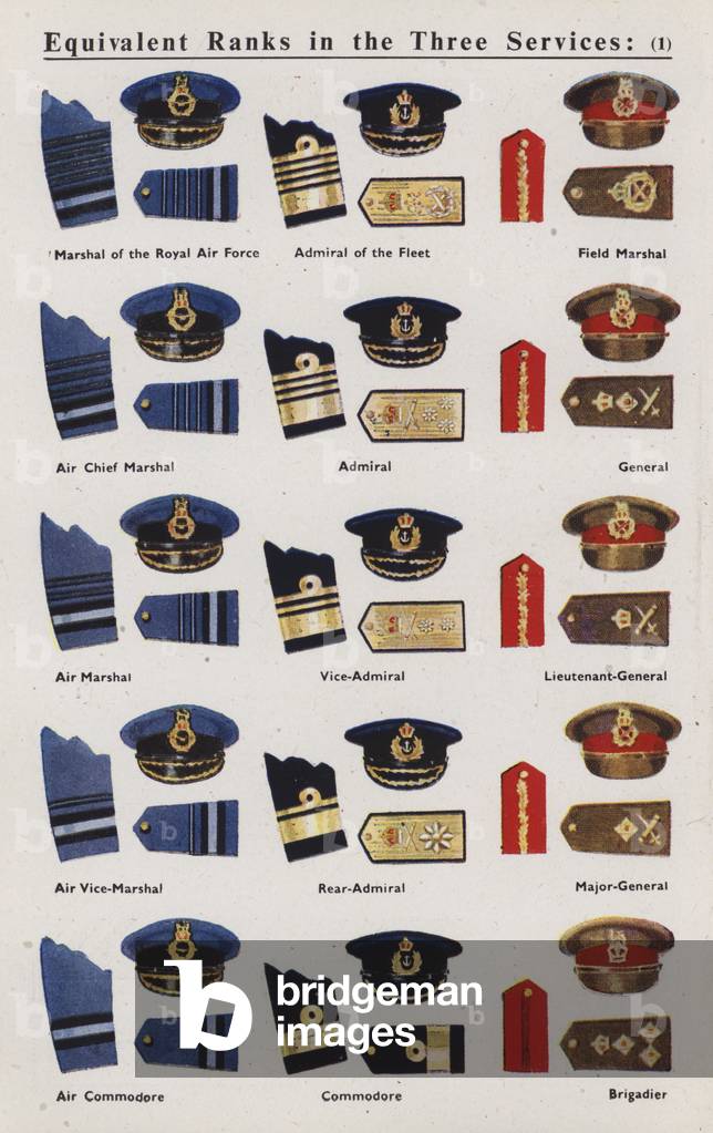 Equivalent ranks in the three services (colour litho)