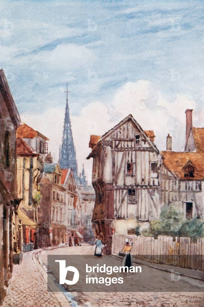 Rue St. Romain, Rouen (colour litho)