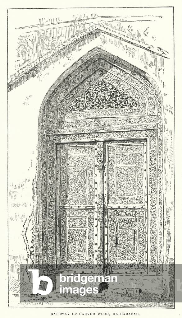 India: Gateway of Carved Wood, Haidarabad (engraving)