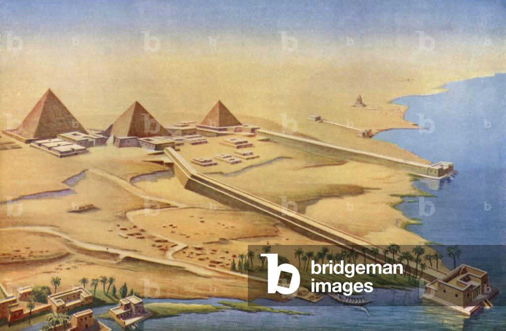Reconstruction of the three pyramids at Abusir (colour litho)