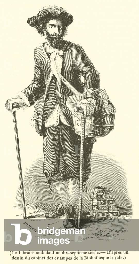 Le Libraire ambulant au dix-septieme siecle (engraving)