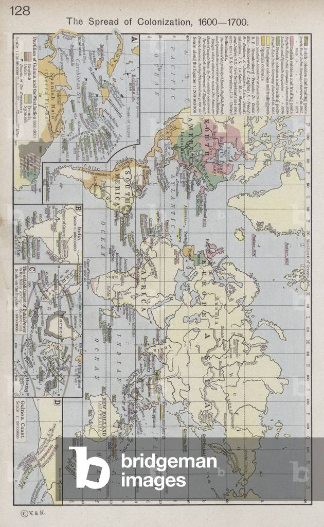 The Spread of Colonization, 1600-1700 (colour litho)
